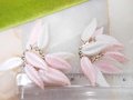 Vintage Pink Plastic Waterfall Earrings Clip On Dangle Drop Cha Cha White Leaf Cluster Mid Century Jewelry Gift, VivianJoel.com