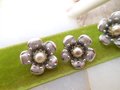 Vintage CORO Flower Scatter Pin Earrings Screw Back Faux Pearl Silver Tone Brooch Set Designer Jewelry Gift Mid Century, VivianJoel.com