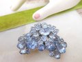 Vintage Blue Rhinestone Brooch Pin Layered Flower Spray Mid Century Jewelry Gift, VivianJoel.com