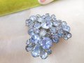 Vintage Blue Rhinestone Brooch Pin Layered Flower Spray Mid Century Jewelry Gift, VivianJoel.com
