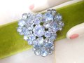 Vintage Blue Rhinestone Brooch Pin Layered Flower Spray Mid Century Jewelry Gift, VivianJoel.com