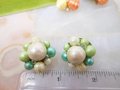 Vintage Cluster Earrings LOT 3 Clip On Pastel Pink Bead Japan Hong Kong Faux Pearl Green Spring Colors Jewelry Mid Century, VivianJoel.com