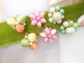 Vintage Cluster Earrings LOT 3 Clip On Pastel Pink Bead Japan Hong Kong Faux Pearl Green Spring Colors Jewelry Mid Century, VivianJoel.com