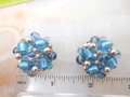 Vintage Blue Glass Bead Cluster Earrings Clip On Regency Revival 50s Glam Jewelry Gift Mid Century, VivianJoel.com