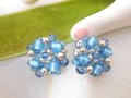 Vintage Blue Glass Bead Cluster Earrings Clip On Regency Revival 50s Glam Jewelry Gift Mid Century, VivianJoel.com