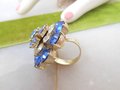 Vintage Chunky Big Ring Sapphire Blue Crystal Ring Party Cocktail Costume Statement Jewelry Gift Size 8,  VivianJoel.com