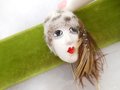 Vintage FRANCE Brooch Painted Face Art Deco Flapper Girl Pin Feather Mid Century Jewelry *as is*, VivianJoel.com