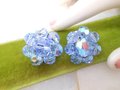 Vintage Blue Crystal Cluster Earrings Clip On Aurora Borealis Bead Prom Party Glam Mid Century Jewelry Gift, VivianJoel.com