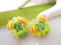 Vintage WEST GERMANY Citrus Earrings Clip On Cluster Plastic Bead Carmen Miranda Tropical Designer Jewelry Mid Century, VivianJoel.com
