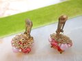 Vintage Pink Glass Earrings Cluster Clip On Aurora Borealis Bead Prom Party Glam Mid Century Jewelry Gift, VivianJoel.com