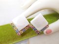 Vintage Pastel Rhinestone Earrings Pearly White Moonglow Plastic Mod Disco Jewelry Gift Mid Century, VivianJoel.com