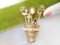 Vintage GOLDETTE Stick Pin Brooch Thimble Bouquet Cameo Bee Snake Ornate Victorian Revival Designer Mid Century Jewelry Gift, VivianJoel.com