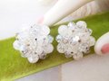 Vintage LAGUNA Snowball Earrings Clip On Crystal Cluster Bead Designer Plastic Crackle White Wedding Jewelry Mid Century, VivianJoel.com