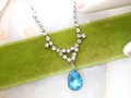 Vintage Rhinestone Necklace Blue Teardrop Pendant Everyday Glam Minimalist Mid Century Jewelry Gift, VivianJoel.com