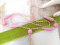Vintage Art Deco Pink Necklace Tassel Pendant Venetian Murano Blown Glass Bead Hand Cut Long 32" Mid Century Jewelry Gift, VivianJoel.com
