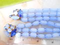Vintage Blue Glass Necklace Three Stand Bib Frosted Bead Rhinestone Fancy Clasp Mid Century Jewelry Gift, VivianJoel.com