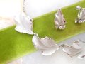 Vintage STERLING Silver Necklace Earrings Set BOND BOYD Screw Back 925 Ruffled Leaf Designer Mid Century Jewelry Gift, VivianJoel.com