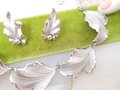 Vintage STERLING Silver Necklace Earrings Set BOND BOYD Screw Back 925 Ruffled Leaf Designer Mid Century Jewelry Gift, VivianJoel.com