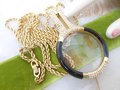 Vintage CHRISTIAN DIOR Germany Lorgnette Pendant Necklace Magnifier Glass Pave Crystal Black Enamel Designer Jewelry MCM, VivianJoel.com