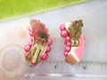 Vintage Pink Earrings Plastic Bead Cluster Clip On Ear Climbers Jewelry Japan Mid Century, VivianJoel.com