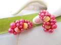 Vintage Pink Earrings Plastic Bead Cluster Clip On Ear Climbers Jewelry Japan Mid Century, VivianJoel.com