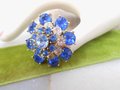 Vintage Chunky Big Ring Sapphire Blue Crystal Ring Party Cocktail Costume Statement Jewelry Gift Size 8,  VivianJoel.com