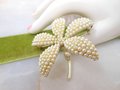 Vintage BSK Designer Brooch Orchid Flower Pin Corsage Seed Pearl Wedding Mid Century Jewelry Gift, VivianJoel.com