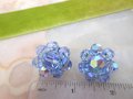 Vintage Blue Crystal Cluster Earrings Clip On Aurora Borealis Bead Prom Party Glam Mid Century Jewelry Gift, VivianJoel.com