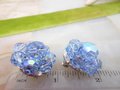 Vintage Blue Crystal Cluster Earrings Clip On Aurora Borealis Bead Prom Party Glam Mid Century Jewelry Gift, VivianJoel.com