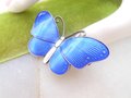 Vintage Norway STERLING SILVER Butterfly Brooch Hroar Prydz Enamel Guilloche Figural Pin 925 Mid Century Jewelry, VivianJoel.com