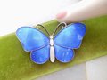 Vintage Norway STERLING SILVER Butterfly Brooch Hroar Prydz Enamel Guilloche Figural Pin 925 Mid Century Jewelry, VivianJoel.com