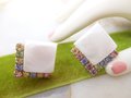Vintage Pastel Rhinestone Earrings Pearly White Moonglow Plastic Mod Disco Jewelry Gift Mid Century, VivianJoel.com