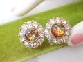 Vintage Opal Art Glass Earrings Screw Back Rhinestone Mid Century Renaissance Regency Revival Jewelry Gift, VivianJoel.com
