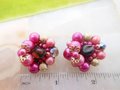 Vintage Pink Cluster Earrings Clip On Fuchsia Bead Plastic Glass Mid Century Jewelry Gift, VivianJoel.com