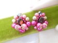 Vintage Pink Cluster Earrings Clip On Fuchsia Bead Plastic Glass Mid Century Jewelry Gift, VivianJoel.com