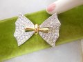 Vintage Rhinestone Bow Brooch Clear Crystal Bow Ribbon Pin Wedding Bouquet Mid Century Jewelry Gift, VivianJoel.com