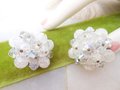 Vintage LAGUNA Snowball Earrings Clip On Crystal Cluster Bead Designer Plastic Crackle White Wedding Jewelry Mid Century, VivianJoel.com