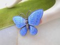 Vintage VOLMER BAHNER Denmark Brooch STERLING Silver Butterfly Pin Enamel Blue Guilloche 925 Designer Mid Century Jewelry, VivianJoel.com