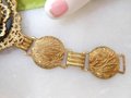 Vintage SIAM Dancing Goddess Bracelet Ornate Brass Enamel Niello Designer Mid Century Jewelry, VivianJoel.com