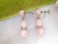 Vintage Pink Earrings Moonglow Bead Screw Back Rhinestone Rondelle Plastic Dangle Drop Jewelry Gift Mid Century, VivianJoel.com