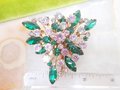 Vintage Emerald Green Brooch Rhinestone Pin Starburst Explosion Triangle Shield Jewelry Mid Century Gift, VivianJoel.com