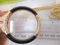 Vintage CHRISTIAN DIOR Germany Lorgnette Pendant Necklace Magnifier Glass Pave Crystal Black Enamel Designer Jewelry MCM, VivianJoel.com