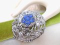 Vintage Perfume Brooch Vinaigrette Pomander Locket Pin Pendant Blue Flower Ornate Jewelry Mid Century, VivianJoel.com
