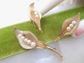 Vintage KREMENTZ Brooch Earrings Set Cultured Pearl Leaf Pin Gold Overlay Designer Mid Century Jewelry Gift, VivianJoel.com