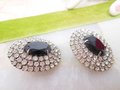 Vintage Black Rhinestone Earrings Deco Clip On Jumbo Black Regency Renaissance Revival Jewelry Mid Century, VivianJoel.com