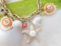 Vintage GERMANY Seashell Starfish Chunky Charm Bracelet Confetti Resin Summer Beachwear Mid Century Jewelry Gift, VivianJoel.com
