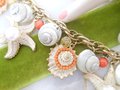 Vintage GERMANY Seashell Starfish Chunky Charm Bracelet Confetti Resin Summer Beachwear Mid Century Jewelry Gift, VivianJoel.com