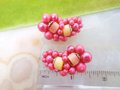 Vintage Pink Earrings Plastic Bead Cluster Clip On Ear Climbers Jewelry Japan Mid Century, VivianJoel.com