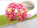 Vintage Pink Earrings Plastic Bead Cluster Clip On Ear Climbers Jewelry Japan Mid Century, VivianJoel.com