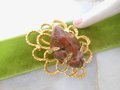 Vintage Chunky Big Agate Brooch Stone Pin Gold Tone Plate Mid Century Jewelry Gift, VivianJoel.com